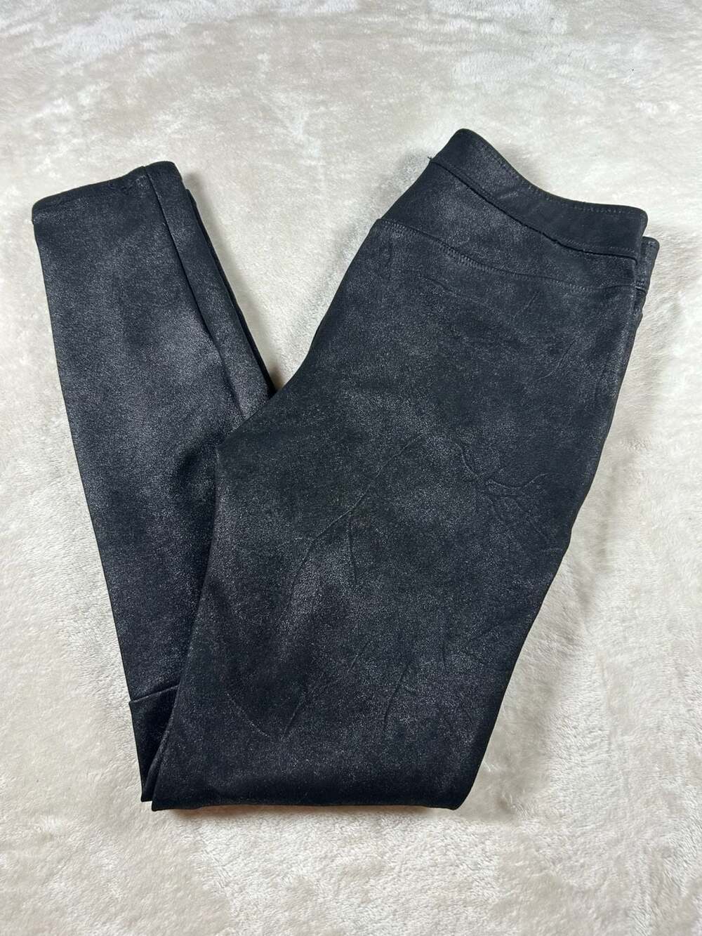 Free People Rio Faux Leather Vegan Suede Metallic Crackle Leggings Black Size 4